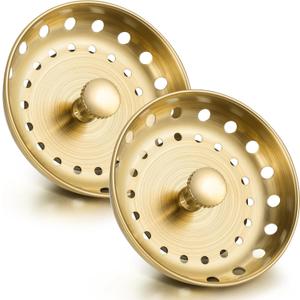 Retisee 2 Pcs Kitchen Sink Stopper Strainer Stainless Steel Drain Strainers for Universal 3-1/2 Inch Kitchen Sink Drain Replacement(Brushed Gold)