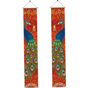 Diwali Porch Banner Diwali Decorations for Home 12x71 Fade Resistant Diwali Porch Banner with Peacock Design, Indian Festival of Lights Decorations for Home Party