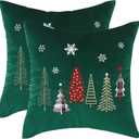 Tosleo Christmas Pillow Covers 18x18 Set of 2 Xmas Trees with Snowflake Embroidery Throw Pillow Covers Christmas Dec Velvet Pillowcases Forest Green Cushion Pillow Cases Soft Square Holiday Pillowcase (Xmas Trees Green)