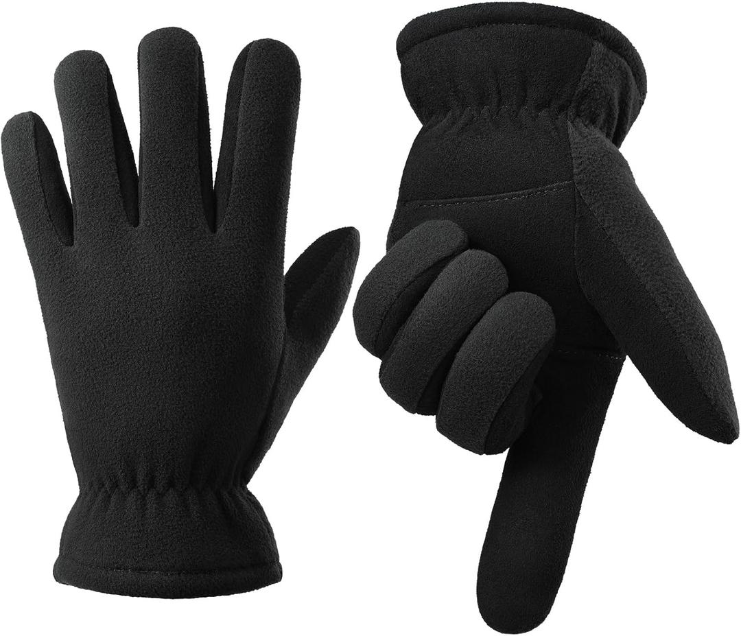 Winter Gloves for Men Women: -20F Thermal Warm Deerskin Polar Fleece Cotton Glove (Large, Denim-black)