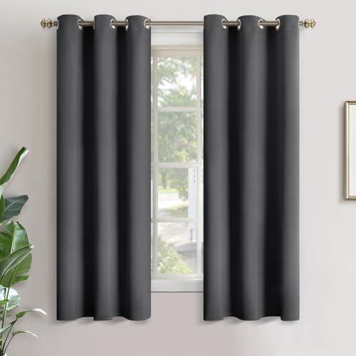 YoungsTex Dark Grey Blackout Curtains for Bedroom 34 x 63 Inch Length - Thermal Insulated Drapes with Grommet Room Darkening Window Drapes for Living Room, 2 Panels