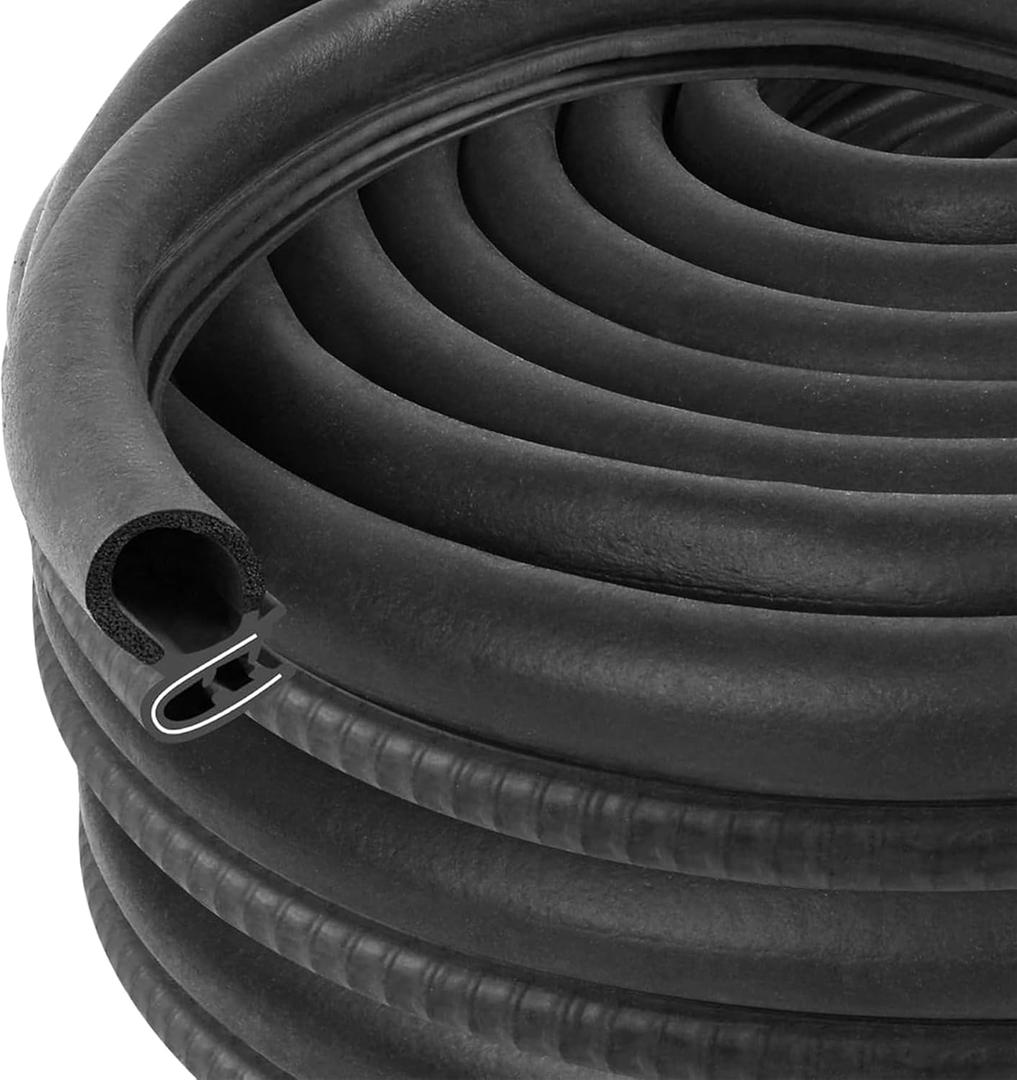 Automotive Door Weather Stripping 60Ft Car Door Rubber Edge Trim Seal Strip Gasket with Side Bulb for Car Bus Camper Boat RV Truck Doors