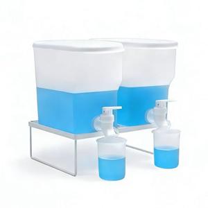 Mozabol Laundry Detergent Dispenser Set, 100oz (3L) Easy-Pour Leak-Proof Bottles with Spout Plug Caps,Measuring Cups & Stand–1 Refillable Semi-Transparent Soap Containers for Laundry Room Organization