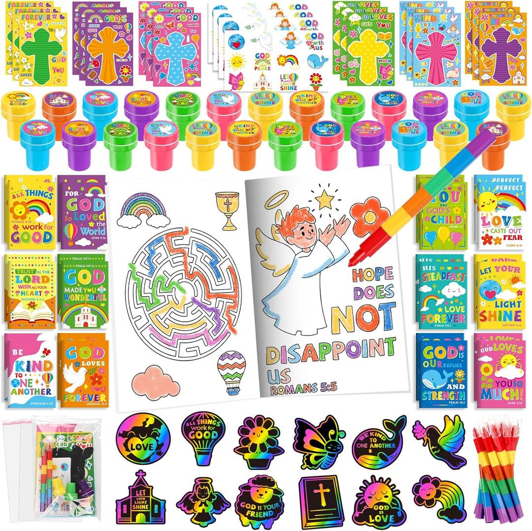 BenLouis Bible Party Favors Christian Inspirational Verses Coloring Set Gift Prizes Bulk for Kids Operation Christmas Child Sunday School Religious Activities Goodie Bag Stuffers12set Verses