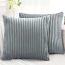 Simmore Decorative Fall Throw Pillow Covers 18x18 Set of 2, Soft Natural Plush Flannel Double-Sided Fluffy Couch Pillow Covers for Sofa Living Room, Grey