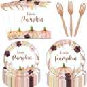 96 Pcs Fall Boho Pumpkin Party Plates and Napkins Set Baby Shower Happy Birthday Party Supplies Decorations for Kid Fall Leaves Pampas Grass Party Disposable Dinnerware Tableware Kit, Serves 24