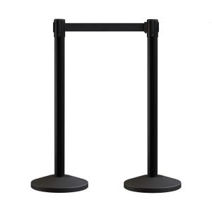 Crowd Control Warehouse CCW Series RBB-100 - Set of 2 Stanchion Retractable Belt Barriers, 11 Foot Black Belt, Black Post - Premium Crowd Control Barriers, Stanchions with Retractable Belts