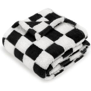 HOMRITAR Checkered Baby Blanket for Boy Girls Ultra Soft Fluffy Fuzzy Toddler Blankets with 3D Chessboard Grid Warmer Comfort Reversible Bed Blanket for Winter 350GSM Black 30 x 40 Inch