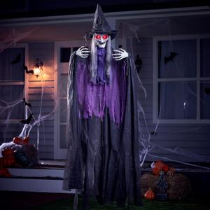 JOYIN 72” Halloween Animated Hanging Talking Witch with Light-up Eyes, Creepy Sound, Sound-Activated Hanging Witch for Halloween Indoor Outdoor Decorations, Haunted House Prop, Yard, Lawn Decorations