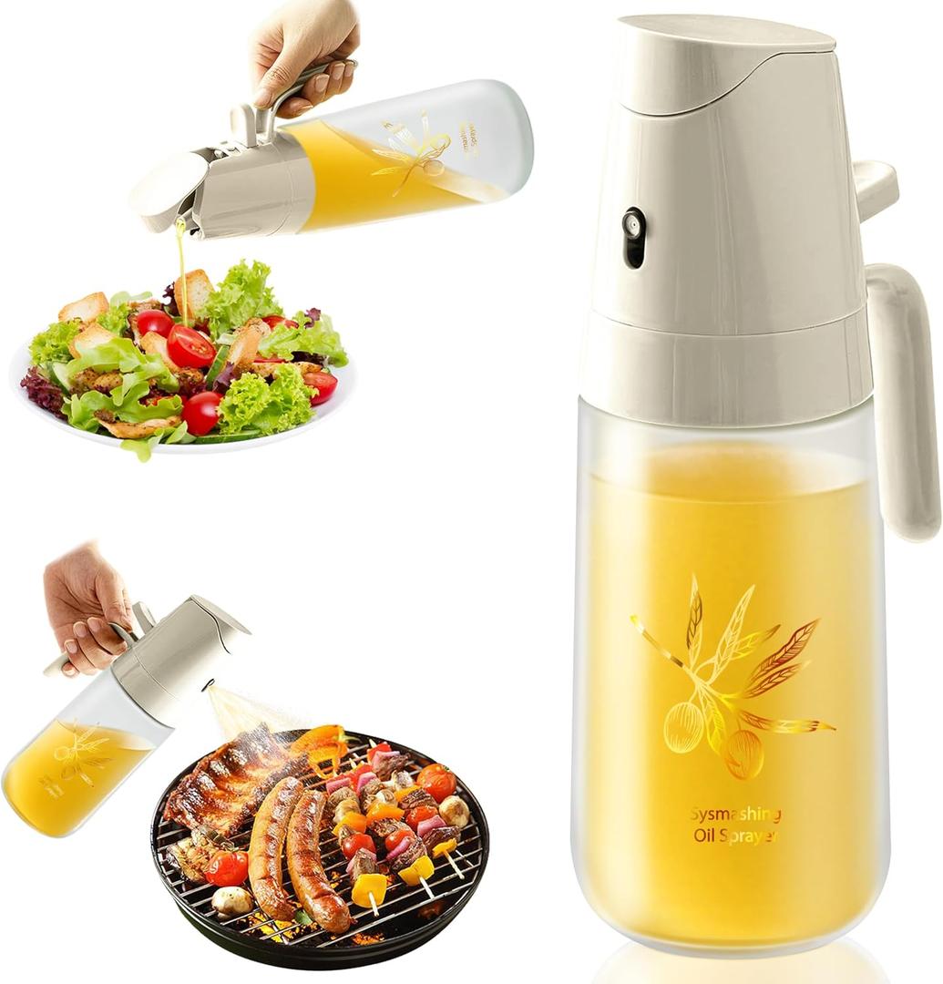 2-in-1 Oil Sprayer & Dispenser - 500ml Kitchen Spray Bottle for Olive Oil, Cooking, Frying, Salad, Vinegar & Barbecue (Grey)