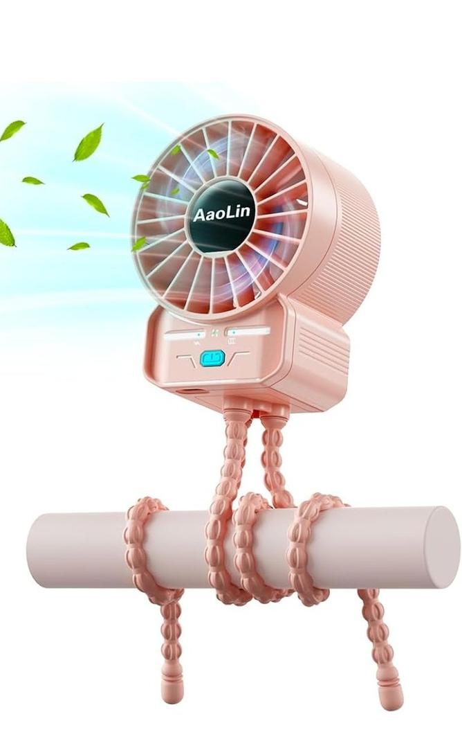 Multifunctional Portable Stroller Fan 4 Speed 6600rpm High Speed Usb Rechargeable Personal Mini Handheld Fan Extended Tripod For Desktop Winding Kids Bed Treadmill Bike Golf Cart Outdoor Travel