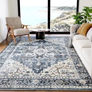 AMADA HOMEFURNISHING 5x7 Area Rugs, Washable Living Room Rug Low-Profile with Non-Slip Backing & Durable Edge Binding, Vintage 5x7 Rugs for Living Room, Bedroom, Dinning Room