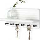 Rebee Vision Decorative Key Holder Wall Mount for Home Organization  11-inch Pine Wooden Key Holder for Wall with 6 Hooks & Floating Shelf - Modern Farmhouse Home Decor (White)