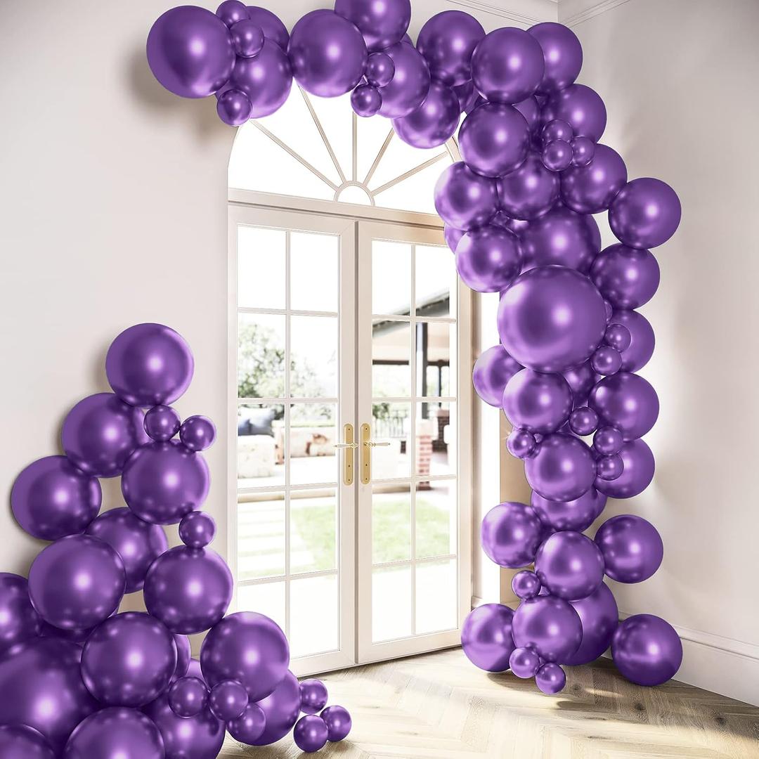 HOUSE OF PARTY Metallic Purple Balloons - Purple Balloon Garland Kit, 5/12/18 Inch Purple Metallic Balloons for Halloween, Christmas decor Party Decor