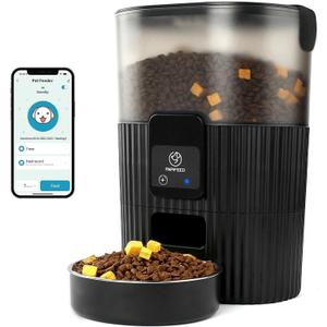 Automatic Cat Feeder 3.5L/15 Cup 2.4G WiFi Pet Feeder for Dog Work with Alexa & Echo Timed Cat Food Dispenser for Remote Feeding with Stainless Steel Bowl up to 10 Meals Per Day with APP (Black)