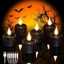 6 pcs Rechargeable Halloween Black Flameless LED Tea Light Candles Halloween Pumpkins Lights for Holiday Decor, Theme Party Decor(Black)