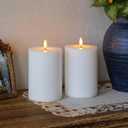 Flameless Flickering 4" x6" Real Wax White Remote Candles with Candle Grease, Pack of 2 Timer LED Battery Operated Fake Warm Light Pillar Candles for Home, Banquet, Ceremony Decoration
