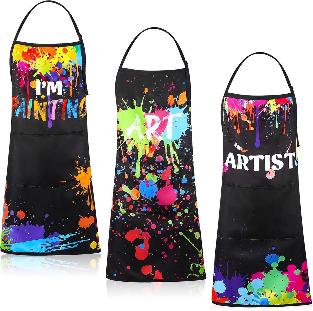 3 Pcs Painting Artist Apron with 2 Pockets, Colorful Artist Smock, Adjustable Painting Aprons for Adults