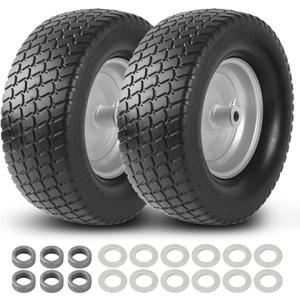 AR-PRO (2-Pack) 16x6.50-8 Flat-Free Tire and Wheel Assemblies, Relacement 16x6.5-8 Solid Turf Tire with Rim for Garden Tractor Riding Lawn Mowers, 3" Offset Hub and 3/4" Bushings (Silver)