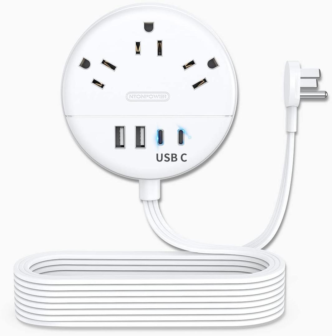 Flat Extension Cord 15 ft, NTONPOWER Flat Plug Power Strip with 3 Outlets 4 USB Ports(2 USB C), Ultra Thin Extension Cord Under Carpet, Mountable, Outlet Extender Long Cord for Indoor Home Office Room
