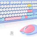 MOFII Wireless Keyboard and Mouse Combo, Cute Keyboard Full Size and Wireless Mouse, 2.4GHz Retro Typewriter Keyboard Mouse Set for PC/Desktop/Laptop/Windows (Pale Blue Colorful)