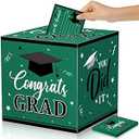 Nezyo Graduation Card Box with 30 Pcs Advice Cards Congrats Grad Gift Card Box Class of 2025 Card holder Box Graduation Party Card Box Holder for School College Graduation Party(Green, Grad)