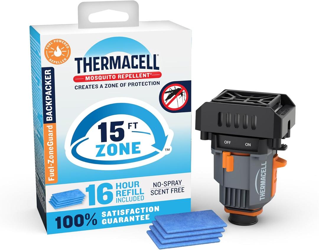 Thermacell Fuel-ZoneGuard Backpacker Fuel Powered Mosquito Repeller; 15-FT Zone of Scientifically Proven Outdoor Protection; Patio Shield; 16-Hr Refill; Bug Spray Alternative; Scent Free; DEET-Free
