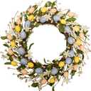 20 Inch Easter Wreaths for Front Door with White Daisy Colorful Eggs Pearl Berries and Green Leaves Egg Wreath for Window Porch Elegant Floral Home and Wall Decorations