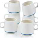 PorGlaze 11 Ounce Porcelain Coffee Mugs Set of 6 with Handle Perfect for Coffee, Tea, Milk, Chocolate and Latte, Ceramic Coffee Cups Set for Man and Woman (Cozy Blue)
