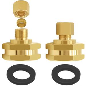 Joywayus 2PCS Brass 3/4" GHT Female Garden Hose Thread to 3/8" OD Compression Tubing Adapter US Standard Faucet Adapter Convert