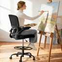 TRALT Drafting Chair - Tall Office Chair with Lumbar Support for High Desk | Ergonomic Standing Desk Chair with Adjustable Footrest Ring - High Office Chair with Flip-up Armrest for Adults (Black, 1)