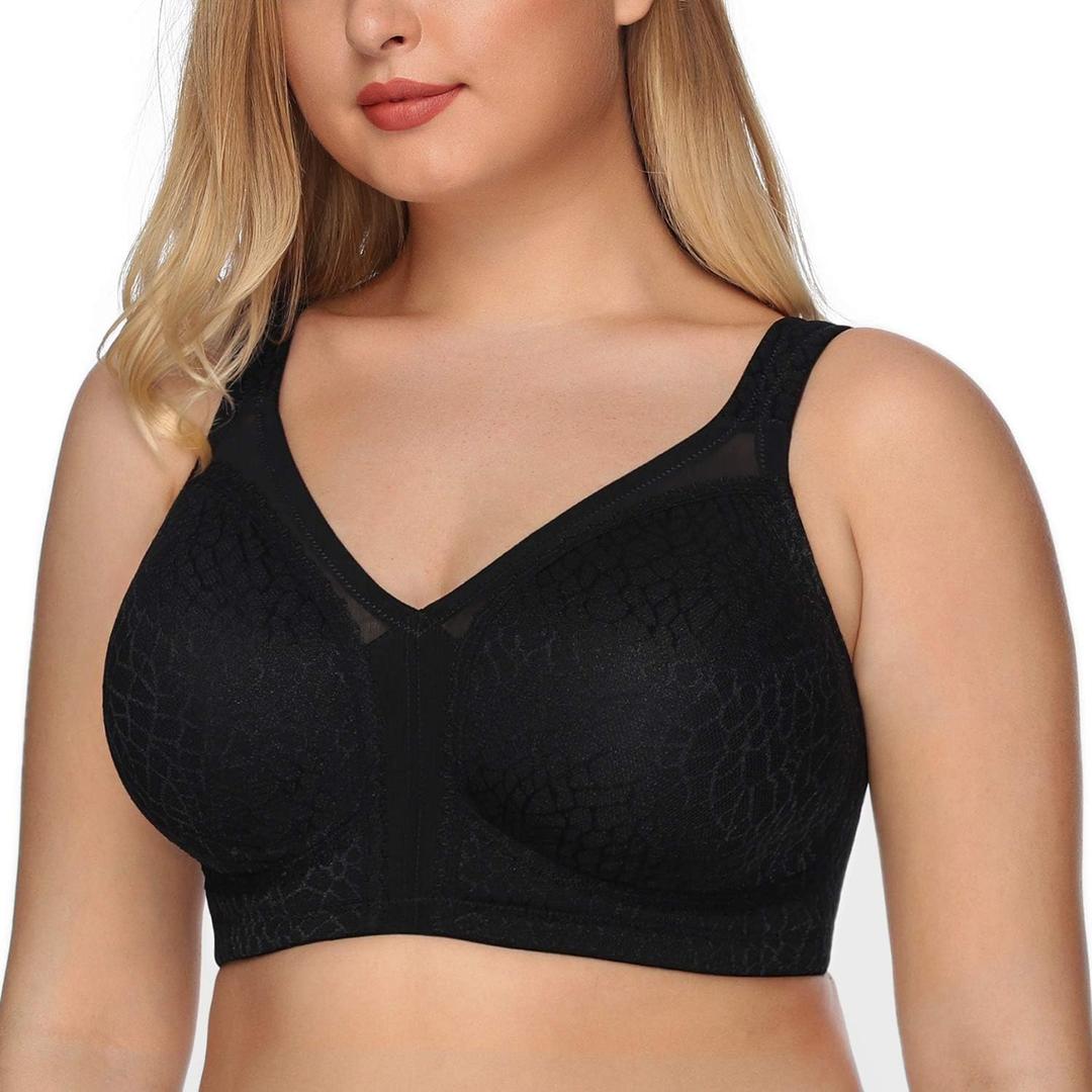 DotVol Women's Full Figure Minimizer Bras Comfort Large Busts Wirefree Non Padded Plus Size Bra (46G, Black)