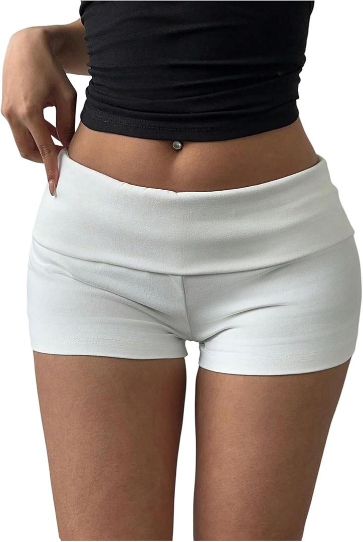 Verdusa Women's Fold Over Micro Short Going Out Low Rise Sexy Booty Shorts White Small
