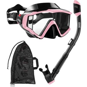 Aegend Snorkeling Gear for Adults Youth Kids, Snorkel Mask with Top Dry Valve - Panoramic View Anti-Leak and Anti-Fog with Mesh Bag for Snorkeling, Scuba Diving, Freediving & Swimming (Pink)