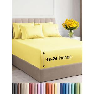 Extra Deep King Sheet Set - 6 Piece Breathable & Cooling Sheets - Hotel Luxury Bedding Set w/18-24 Inch Extra Deep Pockets - Easy & Secure Fit - Super Soft, Wrinkle Free and Comfy - Yellow, King Size