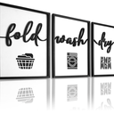 3D Wood Laundry Room Wall Decor, 36" x 16" Framed Laundry Room Wall Art, 3D Laundry Signs for Room Decor (Ready to Hang, Set of 3, Framed)