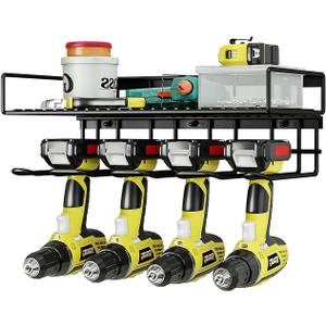 AZERPIAN Tool Organizer Heavy Duty Power Wall Mount for Drill and Cordless Tools Heavy Duty Rack for Garage Organization Workshop Pegboard (1 Layers 4 Slots) (Black)