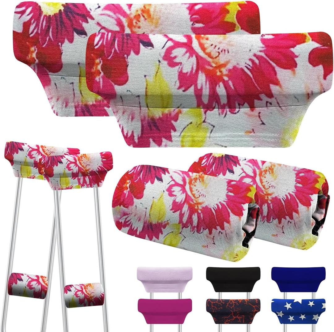 SPRING SEAON Crutch Pads and Hand Grips Set - Soft Underarm Cushion Pads and Handle Covers for Crutches, Breathable & Washable Padding for Adult & Youth Crutches-Comfortable Armpit Support