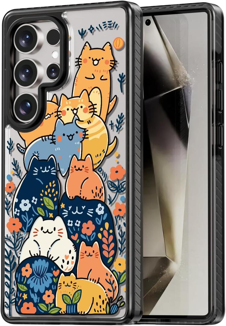 Compatible for Samsung Galaxy S25 Ultra Case Cute Aesthetic - Durable Shockproof 6.6 ft Drop Impact Phone Case Cover with Funny Fashion Cats Party Design 6.9" Black