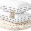 LANE LINEN Bed Pillows Standard Size Set of 2, Medium Soft Support Gusseted Hotel Pillows, Down Alternative Standard Pillow for Side Sleepers, Machine Washable, Comfortable for Quality Sleep - White