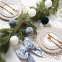 Syhood 46 Pcs Velvet Christmas Ornaments - 15 Pcs 3.15" Large Christmas Balls, 30 Flocked Bows, 1 Velvet Ribbon, Xmas Tree Hanging Decorations for Vintage Xmas Holiday Decor(Emerald/Grey/White)