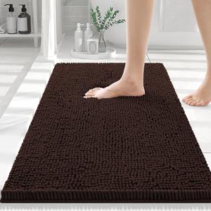 Smiry Luxury Chenille Bathroom Rugs 30x20, Extra Soft and Absorbent Shaggy Bath Mat, Machine Washable, Non-Slip Plush Carpet Runner for Tub, Shower, and Floor, Home Decor Accessories, Brown