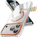 Maledan for iPhone 17 Pro Max Case - Clear Magnetic 17 Pro Max Phone Case with Magsafe, Camera Control, Aluminum Camera Frame, Military Grade Protection Phone Cover for iPhone 17 Pro Max Clear Orange