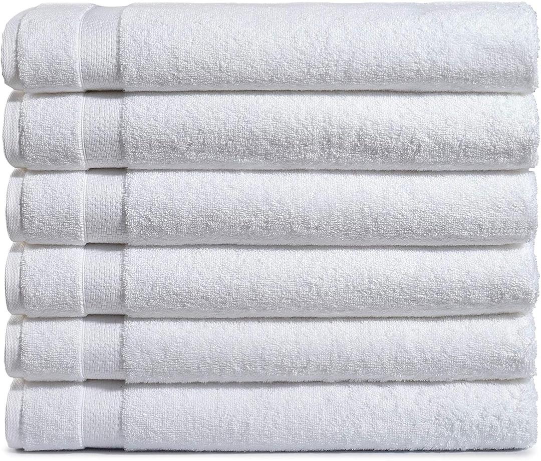 Amazon Basics 6-Pack Bath Towels, 100% Ring Spun Cotton, 600 GSM, Lightweight and Highly Absorbent, Quick Drying, Hotel Quality, 27 x 54 inches, White, Bath Towels - 6 Count