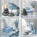 ZQQART Zen Wall Art for Bathroom Decor Zen Stone & Orchid Still Life Pictures Bath Canvas Prints Zen Meditation Room Spa Wall Decor (Blue,12.00" x 12.00" x 4)