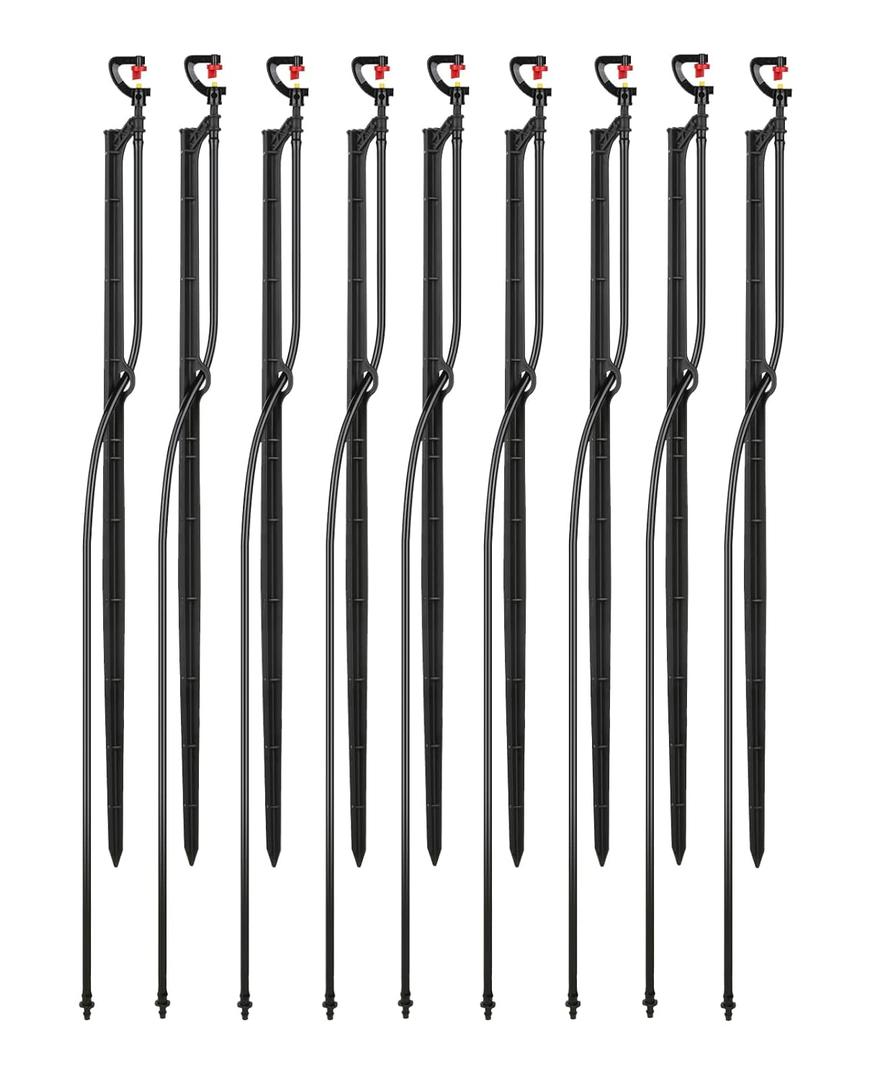 Drip Irrigation Micro Spray Emitter on 20 inch Stake with 1/4" Tubing and Barbed Coupler 180 Half Circle Pattern, 8.5 Spraying Distance