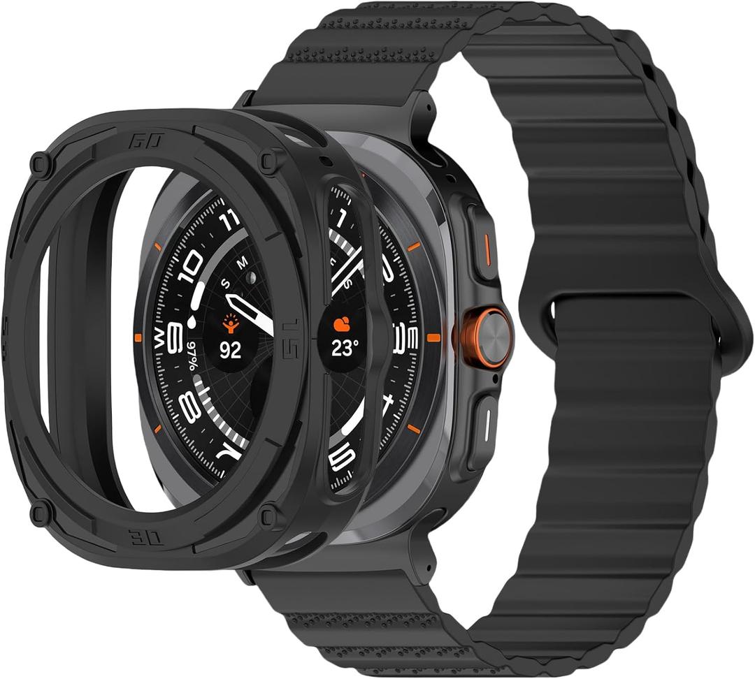 Silicone Watch Band Compatible for Samsung Galaxy Watch Ultra 47mm (2024), Adjustable Braided Band with Magnetic Clasp TPU Protective Case, Replacement Strap for Men Women