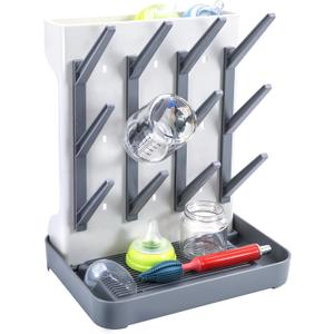 MeCids Baby Bottle Drying Rack, Vertical Standing Bottle Dryer Rack Holder, Space Saving Baby Bottle Drying Rack for Countertop - Holds Up to 12 Baby Bottles (Gray)