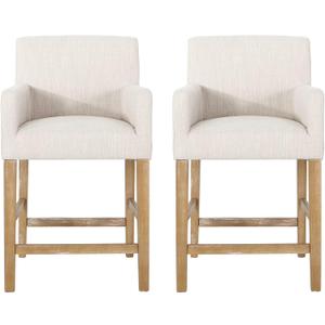 Christopher Knight Home Armga Upholstered 26 inch Counter Stools - Beige/Weathered Natural (Set of 2)
