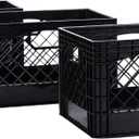 Rectangular Plastic Milk Crate Storage Tote with Handles, 24-Quart Stackable Organizer for Garage, Home, and Office, Made in the USA, 19" x 13" x 11" (3-Pack) - Black